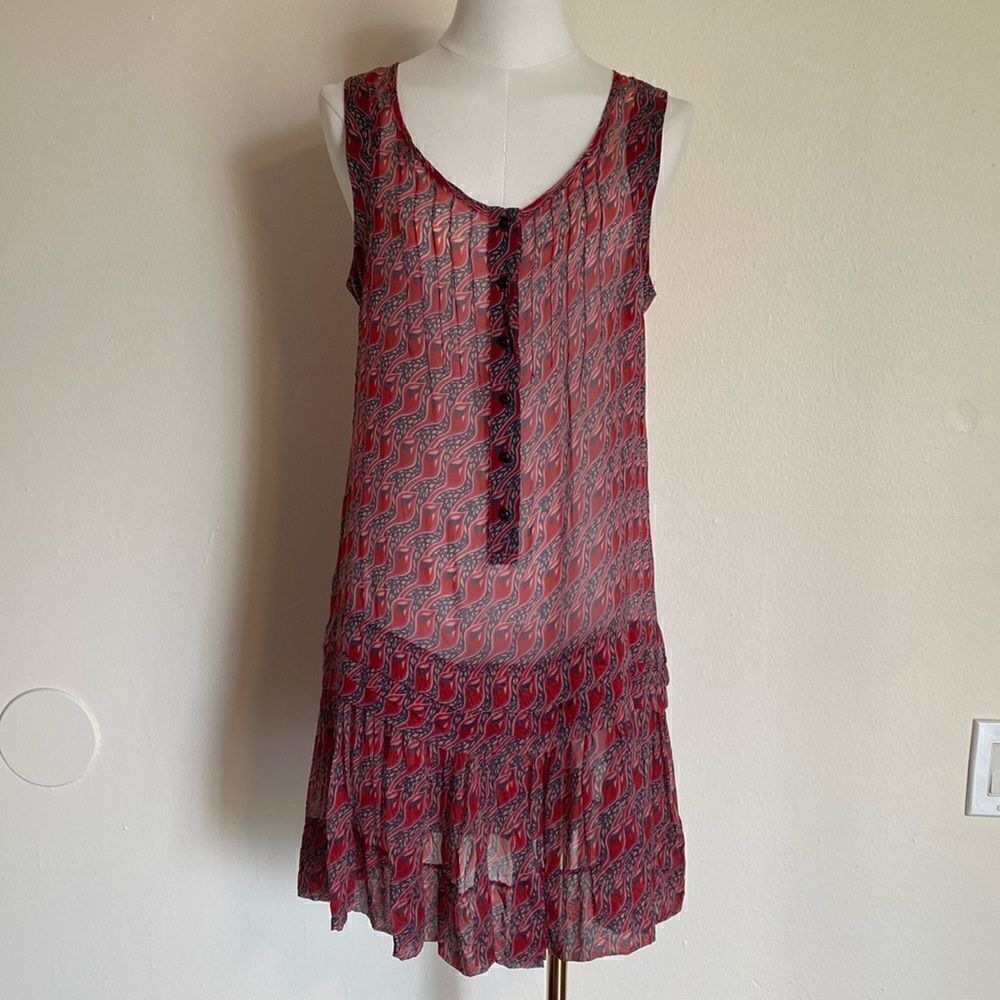 Sandro Silk Sheer Dropwaist Mini Dress Size 1 - Picture 2 of 11